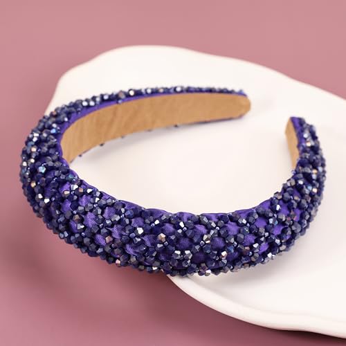 Beaded Rhinestone Padded Headband for Women - Sparkle Crystal Hair Accessory