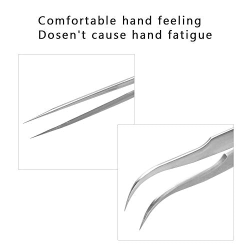 EMEDA Professional Eyelash Extension Tweezers Set - Straight & J Curved