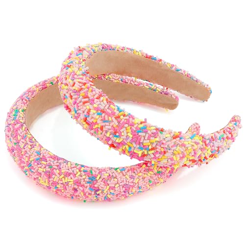 KICOSY Color 2 Candy Sparkly Wide Padded Headbands for Girls & Women - Non-Slip Hair Accessories