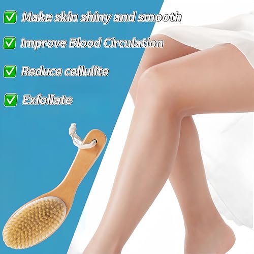 Natural Bristle Dry Brushing Body Brush with Wooden Handle