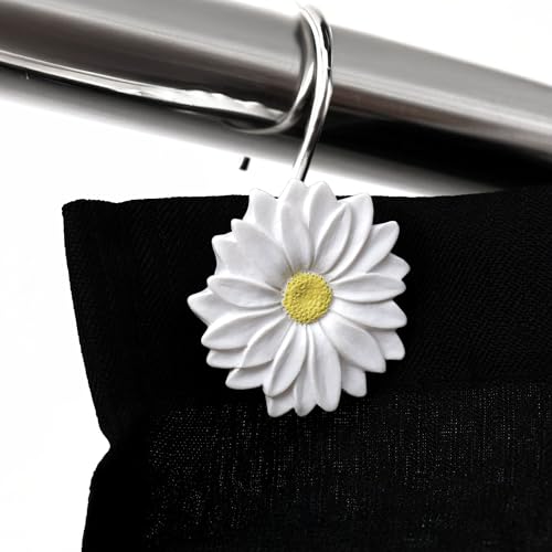 Daisy & Bee Shower Curtain Hooks - 12 Decorative Resin Hooks
