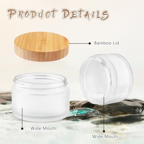 Mirrline Frosted Glass Cosmetic Containers 4 Pcs 200g with Bamboo Lids