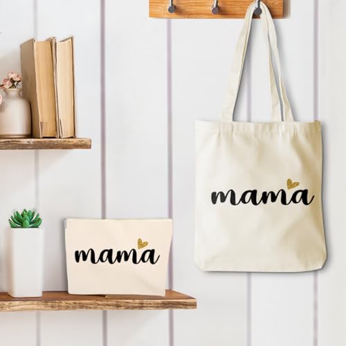 Canvas Tote Bag and Cosmetic Bag Set for Women, Lightweight Travel Handbag