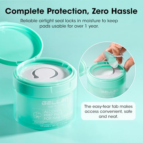 Gellen Nail Prep Wipes - Lint-Free Alcohol Pads for Nail Cleaning, 120 pcs