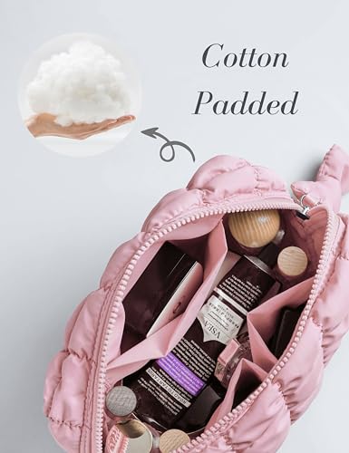 Yarnic Pink Quilted Makeup Bag - Compact Travel Organizer (M)