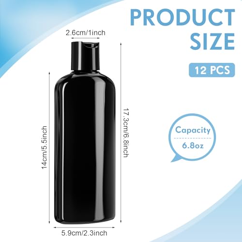 Domensi 6.8oz Plastic Squeeze Travel Bottles - 12 Pcs Leakproof Disc Cap Set