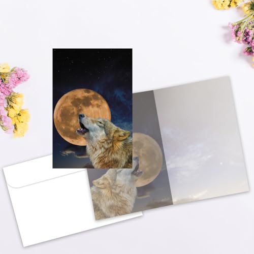 One Wolf Moon All Occasion Notecard Set - 12 Eco-Friendly Cards