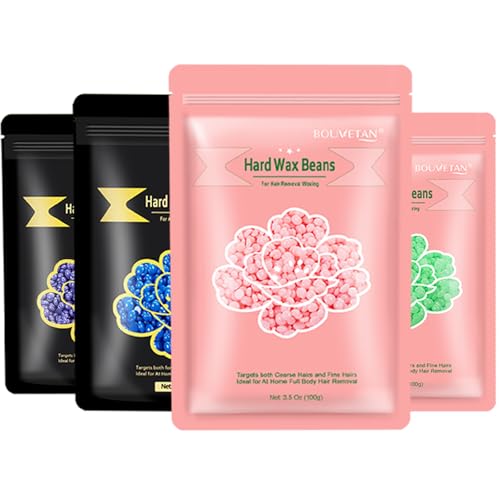Bouvetan Multi-Scent Hard Wax Beads for Sensitive Skin 400g - 4 Packs for Hair Removal