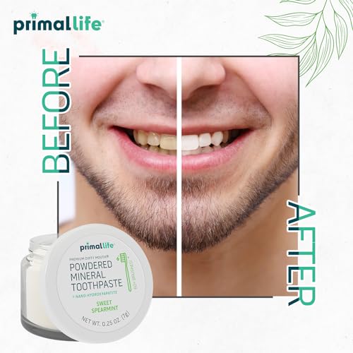 Primal Life Organics Dirty Mouth Toothpowder - Organic Vegan Tooth Cleaning Powder with Sweet Spearmint Flavor, 0.25 oz
