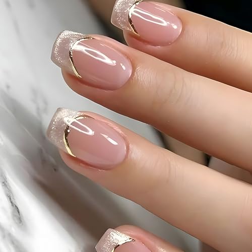 Lukmexor 6-Pack Short Square Press On Nails with Glitter Gradient - Combination-5