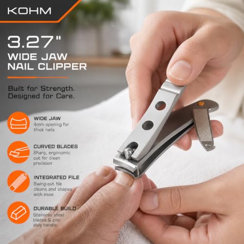 KOHM Curved Blade Wide Jaw Nail Clipper with Swing-Out File