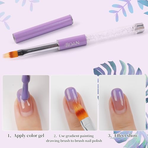 BQAN Ombre Nail Brush - Gradient Gel Art Tool with Rhinestone Handle