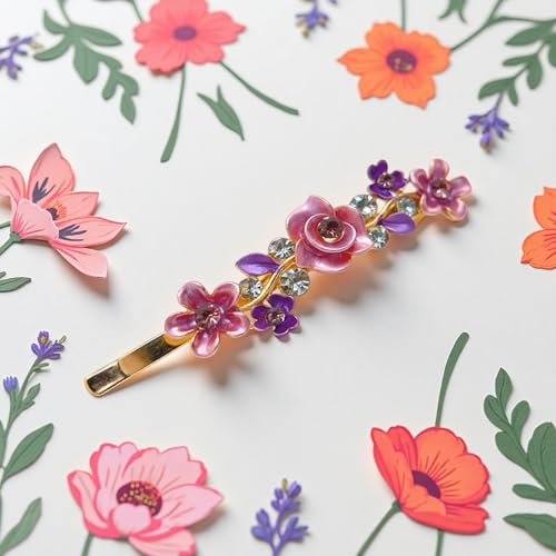 D Floral Design Flower Hair Clips for Women - 3 Pcs Vintage Rhinestone Barrettes