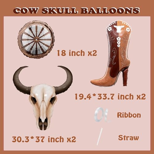 Western Cowgirl Rodeo Balloon Kit - Cow Skull & Boot Foil Balloons