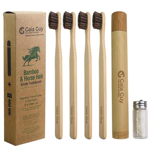 Gaia Guy Eco-Friendly Bamboo Toothbrush Set with Travel Case & Silk Floss