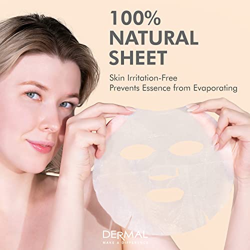 DERMAL 12 Pack Collagen Essence Korean Face Masks - Hydrating & Soothing