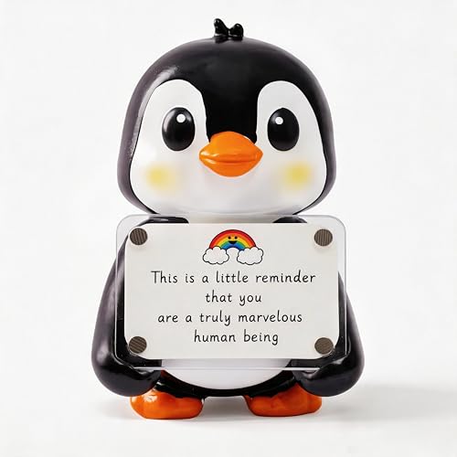 Positive Penguin Figurine - 3.9" Hand-Painted Resin with Magnetic Frame & Cards