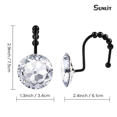 Sunlit Luxury Round Diamond Crystal Shower Curtain Hooks, Set of 12