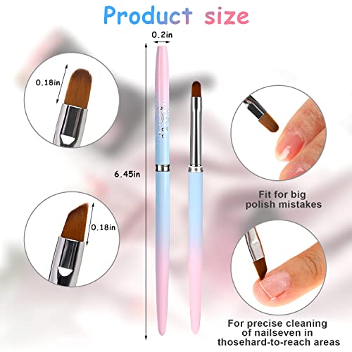 Nail Art Clean Up Brush Set - 2 Pcs Round & Angled Brushes