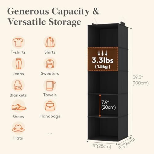 Lifewit 5-Tier Hanging Closet Organizer - Portable Storage Shelf for Clothes
