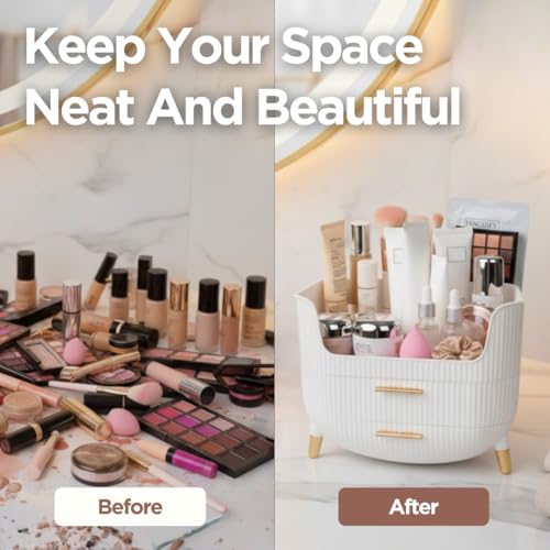 HALAFE White Makeup Organizer with Drawers for Vanity Storage