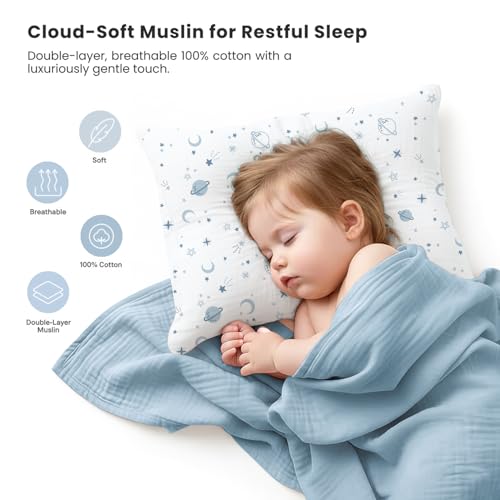 Konssy 2 Pack Muslin Toddler Pillowcases - Soft Cotton 13x18"