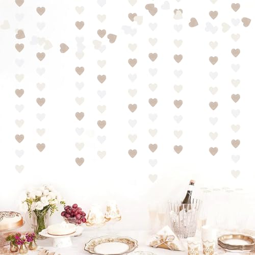 Champagne Gold Heart Garland - 52ft Party Decorations for Weddings & Showers