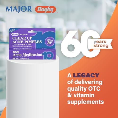 Rugby Benzoyl Peroxide 10% Acne Medication Gel - 1.5 Oz (Pack of 4)