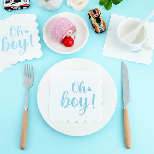 50 Blue Boy Baby Shower Napkins - Scalloped Disposable Guest Towels