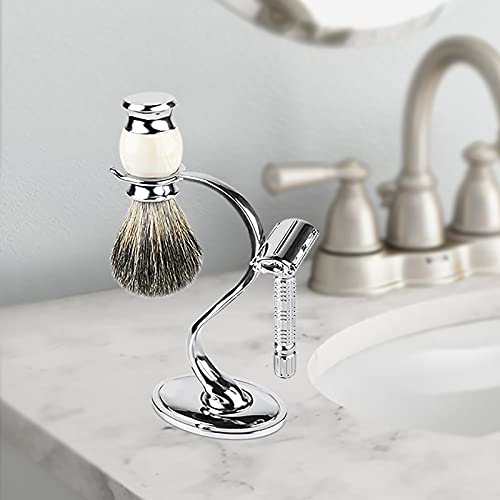 Linkidea Chrome Razor and Shaving Brush Stand - Weighted Metal Organizer