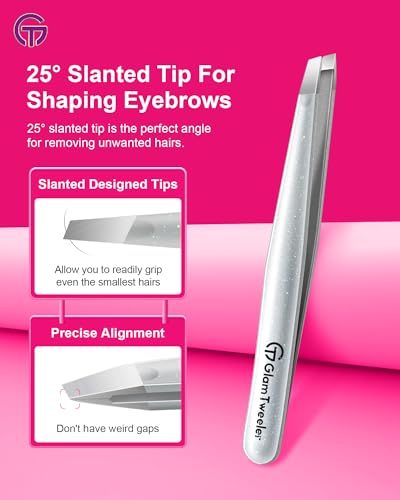 GlamTweeler Precision Tweezer Set with Carrying Case - Slant & Point Tips