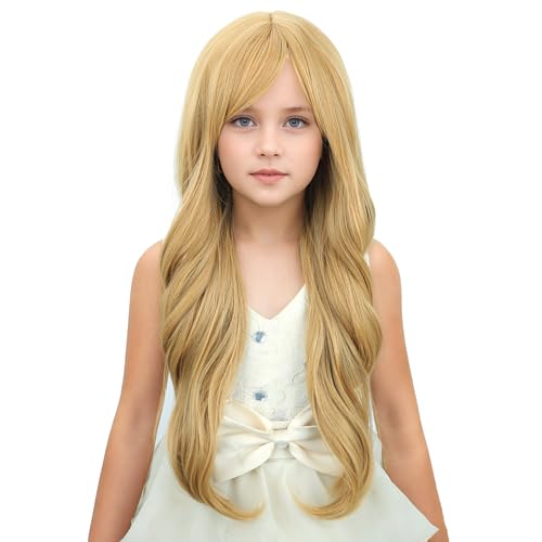 MAGQOO 22-Inch Strawberry Blonde Long Curly Wavy Wig with Bangs