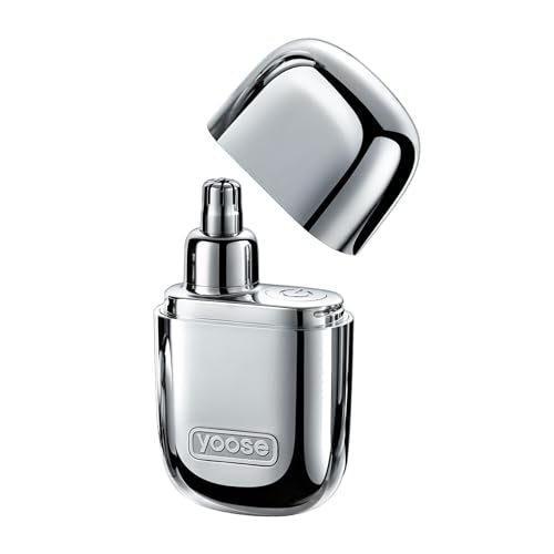 yoose Nose Hair Trimmer for Men and Women, Alloy Unibody, Painless Trimming, IPX7 Waterproof, Washable, USB-C Rechargeable, Long-Lasing, Low Noise, Portable Travel Electric Nose Trimmer, Silver