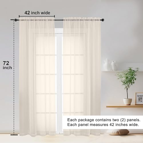 Owenie Sheer Curtains 72" Long - 2 Panel Light Filtering Drapes