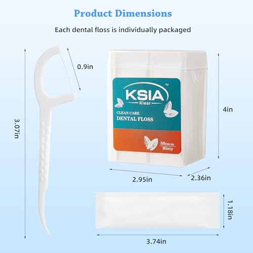 KSIA Klear Mint Dental Floss Picks 50 Count | Individually Wrapped, Portable Oral Care