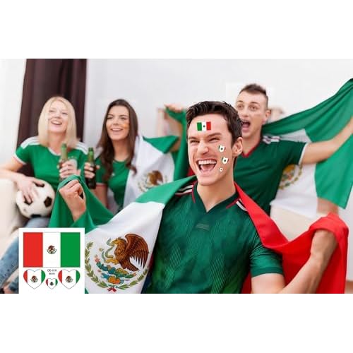 Mexican Flag Tattoos, 40Pcs Sports Body Face Waterproof Sweat Tattoos Stickers For Men Teenages Women(Mexico)