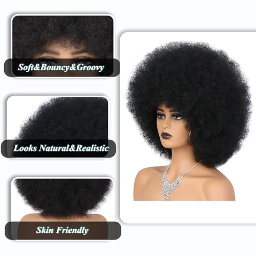 70s Afro Puff Wig Synthetic Curly Hair for Daily Use and Costumes