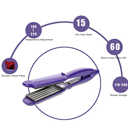 MBHAIR Ceramic Crimper Iron for Voluminous Fluffy Hair, Anti-Static, Adjustable Temp - Purple