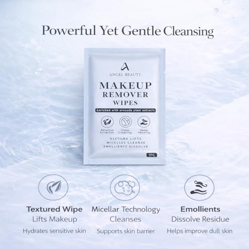 Angel Beauty Micellar Makeup Remover Wipes – 30 Individually Wrapped Facial Cleansing Wipes with Aloe, Avocado & Vitamin C