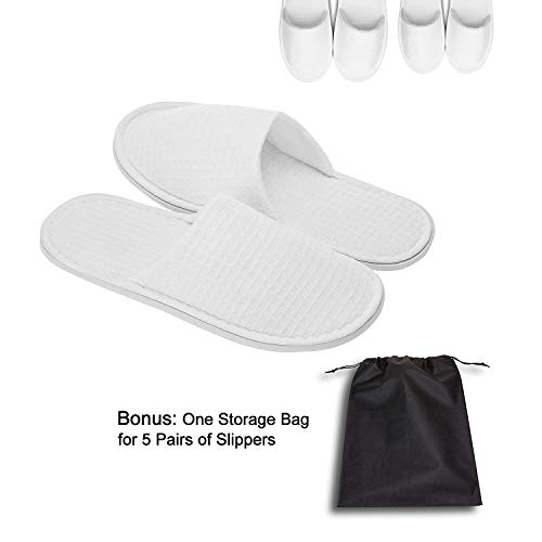 AhfuLife Spa Slippers - 5 Pairs of Disposable Closed-Toe White Slippers, Non-Slip, Unisex, Size 9-11 Women/7-10 Men