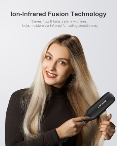 ANNLARY 1.75 Inch Hair Straightener, Infrared Ionic Titanium Flat Iron, Black