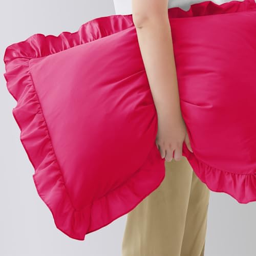 Hot Pink Ruffled Pillow Cases Set of 2 | Soft Microfiber Shams 20"x26"