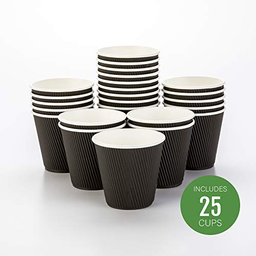 Insulated Ripple Wall Coffee Cups - 25 Count, 8 oz, Black
