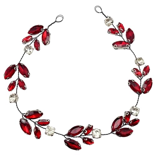 Bridal Burgundy Crystal Hair Vine Headpiece – Red Rhinestone Wedding Accessory