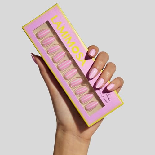 LAMIMOSA Candy Stripes Press On Nails Kit - 32 Pcs Short Almond Soft Gel