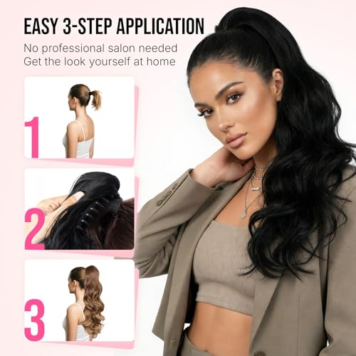 Natural Black 26" Ponytail Extension with Claw Clip - Lightweight & Easy to Wear