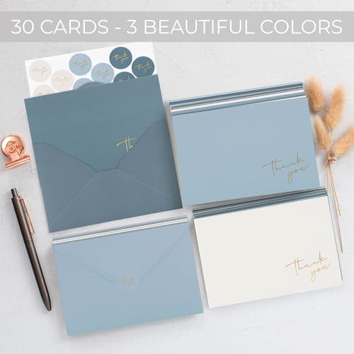Elegant Thank You Cards Set of 30 with Envelopes & Stickers