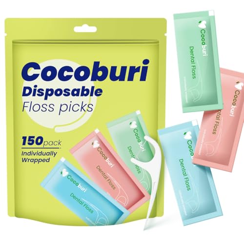 COCOBURI 150 Count Dental Floss Picks - Individually Wrapped, BPA Free