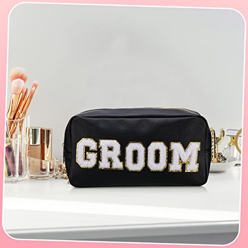 Oudain Bride and Groom Makeup Bag Set - 2 Pcs PU Leather Travel Pouch