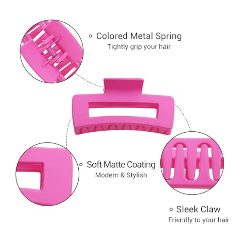 Shinowa 3-Pack Square Hair Claw Clips for Women - Non-Slip Matte Design